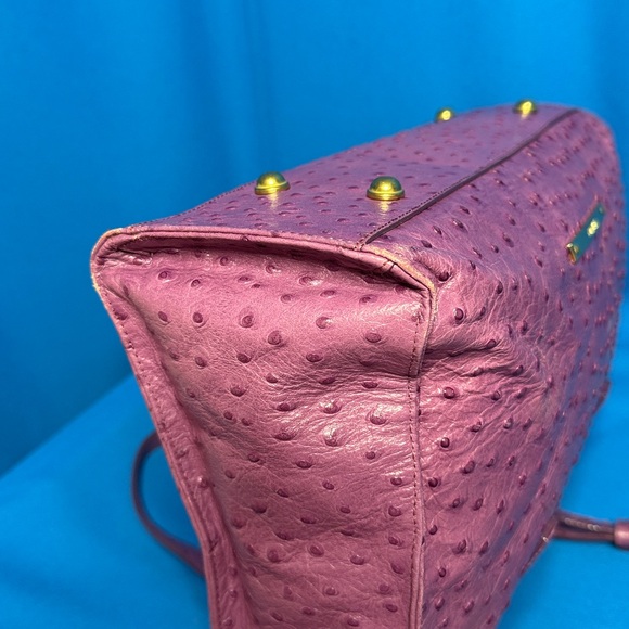 BRAHMIN LARGE TORI TOTE FIG NORMANDY OSTRICH EMBOSSED LEATHER PURPLE TYPE COLOR